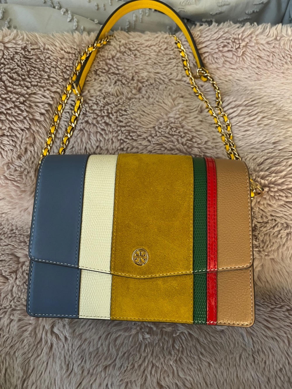 Tory Burch Multicolor Leather & Suede Colorblock Shoulder Bag